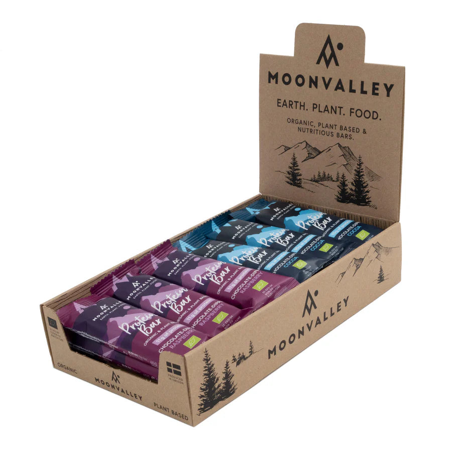 Barrette Organiche Proteiche ricoperte al Cioccolato - confezione da 18 - mix Cacao e Lamponi