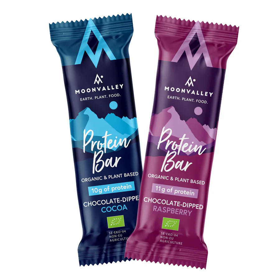 Barrette Organiche Proteiche ricoperte al Cioccolato - confezione da 18 - mix Cacao e Lamponi